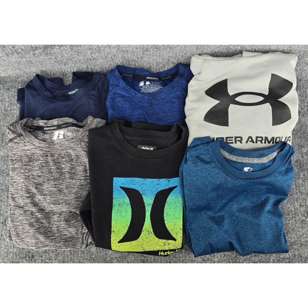 Lot of 6 Boys Sz 10-12 Long Sleeve Multicolor Shirts Hoodie Performance School